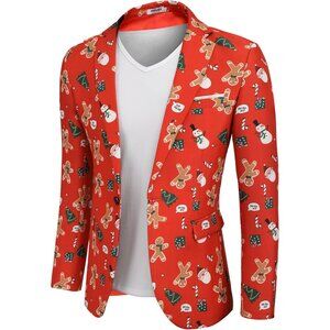 Men's Christmas Blazer Halloween Sport Coat One Button Xmas Party Jackets Blazer